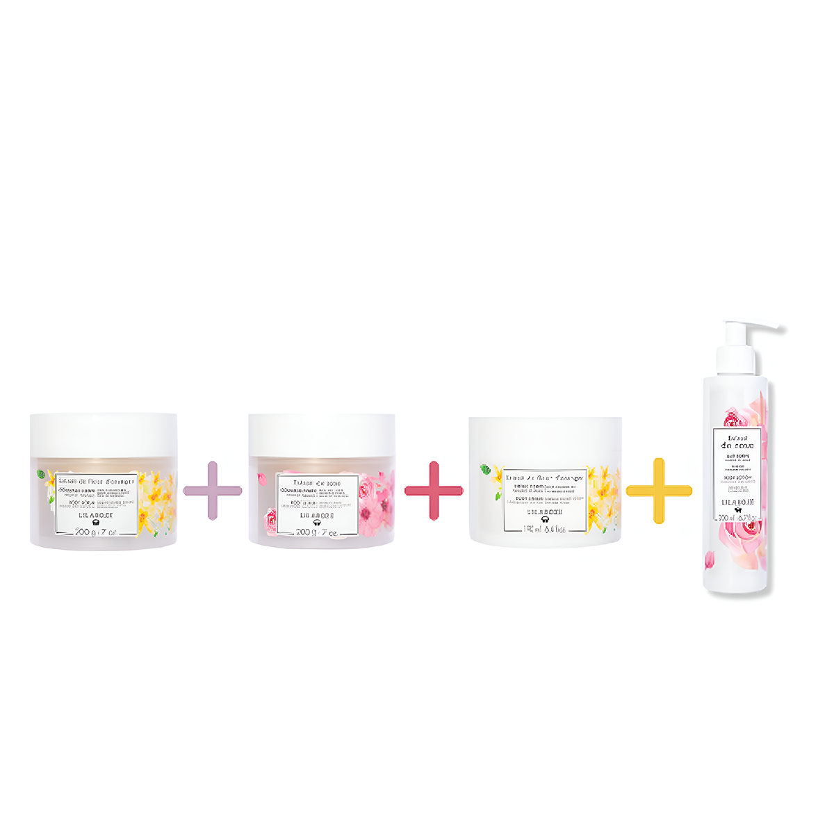 Lilaroze Paris - Pack Gommage Corps Extrait de fleurs D'oranger + Gommage Corps Extrait de rose + Creme Corps Extrait de fleur d'Oranger + Lait Corps Extrait de rose