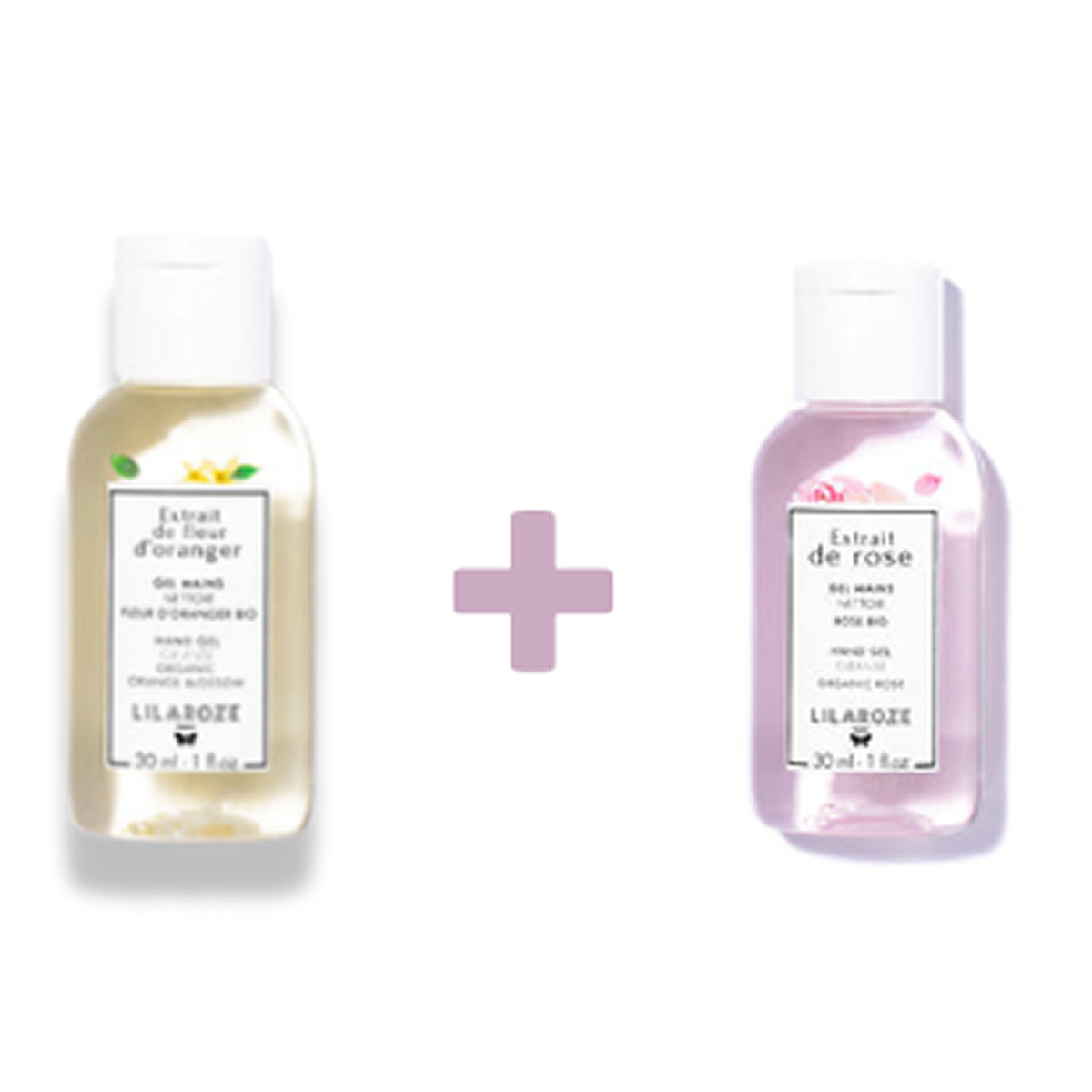 Lilaroze Paris - Pack Gel Mains Nettoie Extrait de Fleur D'oranger + Gel Mains Nettoyant Extrait de Rose