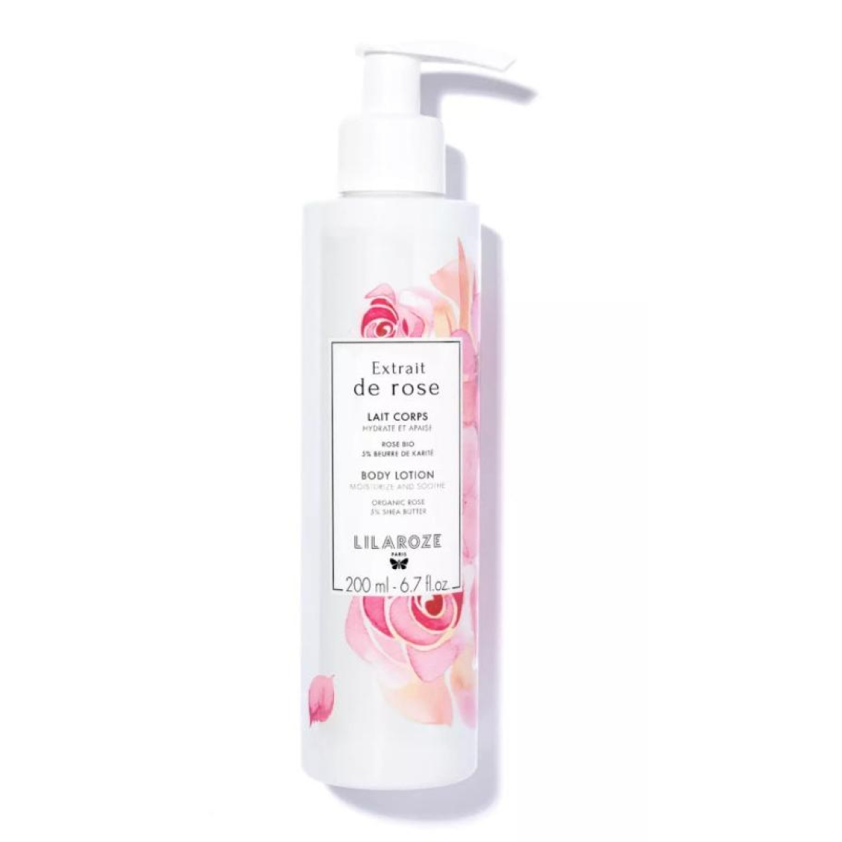 200ml Lilaroze Paris - Lait Corps Extrait de Rose Hydrate et Apaise beurre de karité