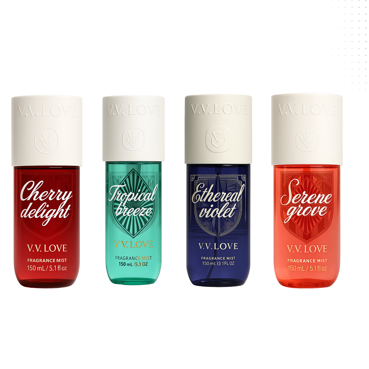 VV love - Pack Cherry Delight + Tropical Breeze + Ethereal Violet + Serene Grove - Brume Parfumée pour femme