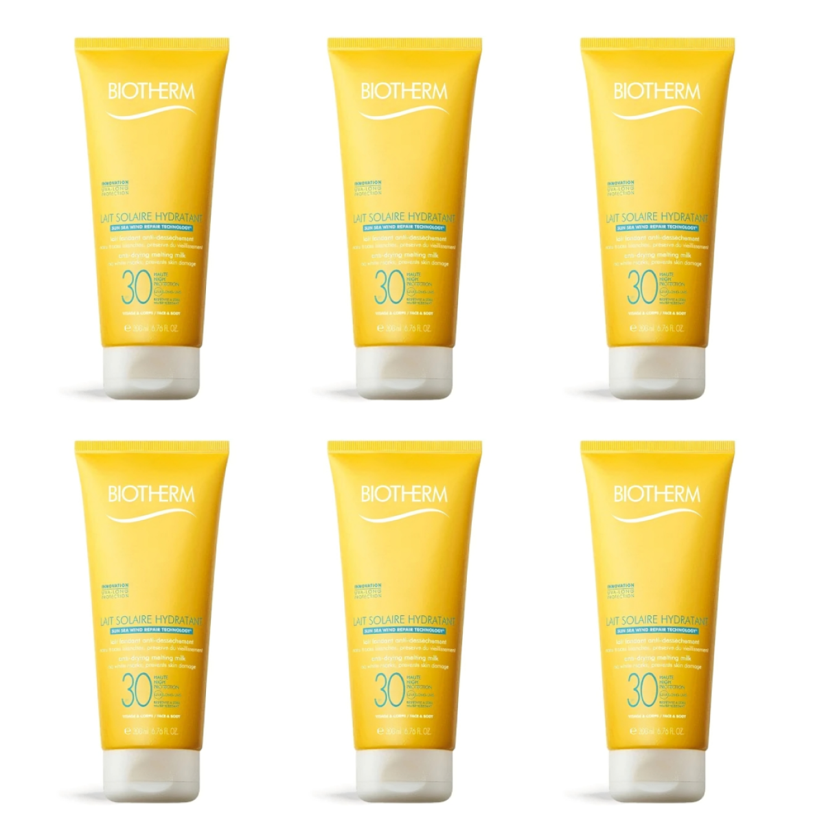 6 * 40ml Biotherm - Waterlover - Lait Solaire Protection Crema Solar 30