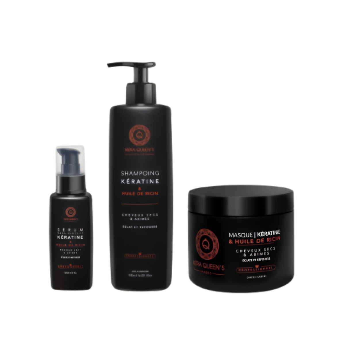 Kera Queen's - Trio Ricin et Kératine - Champú 500ml + Mascarilla 500ml + Sérum 100ml
