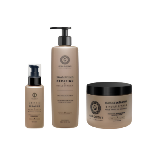 Kera Queen's - Trio Aceite D’Amla et Kératine - Champú 500ml + Mascarilla 500ml + Sérum 100ml
