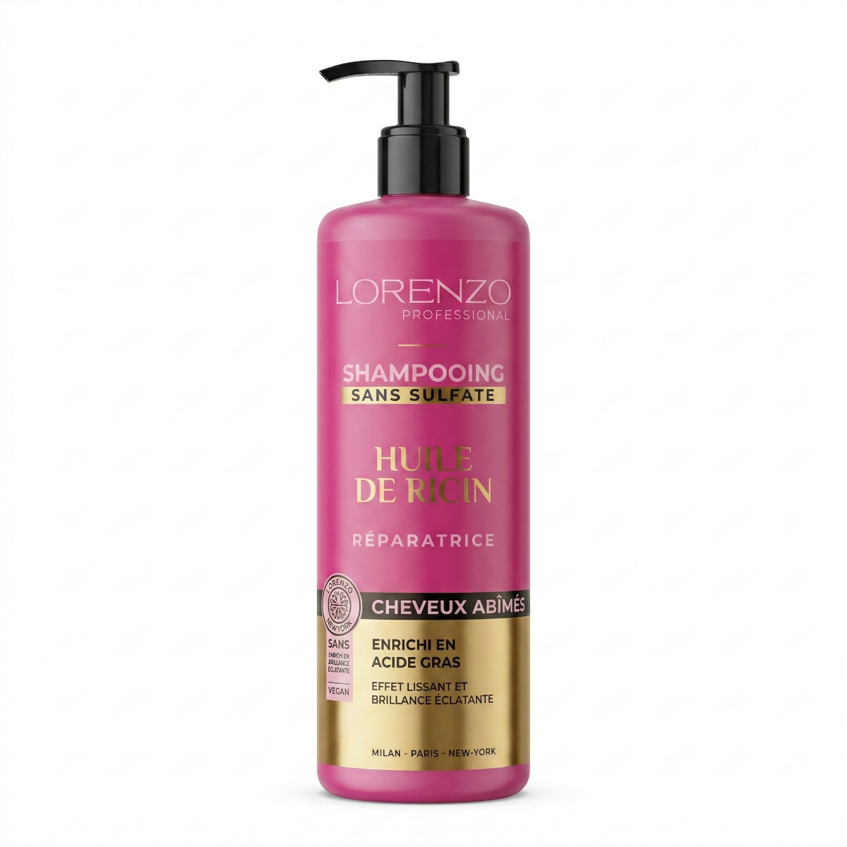 500ml Lorenzo Professional - Shampooing Sans Sulfate a l'Huile de Ricin