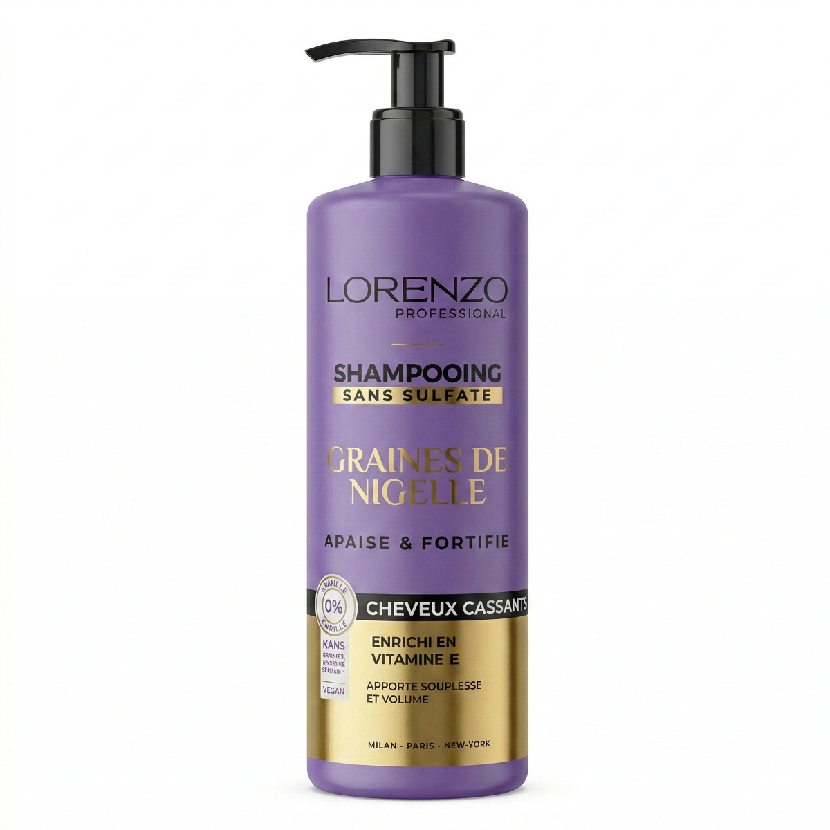 500ml Lorenzo Professional - Huile de Graines de Nigelle - Shampooing Sans Sulfate cheveux cassants