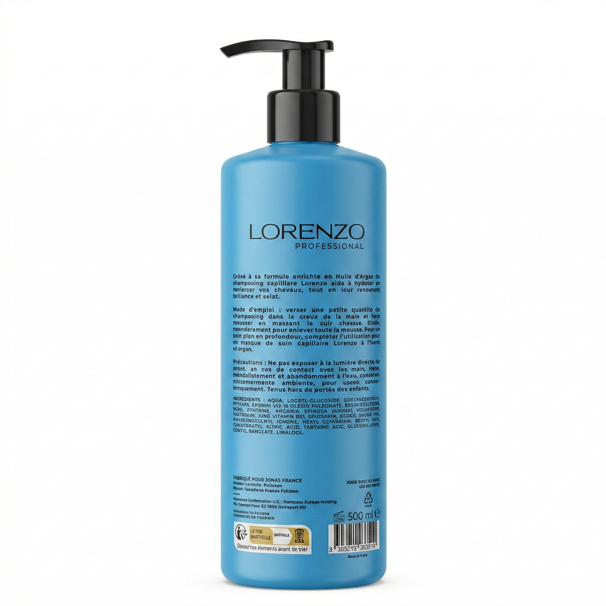 500 ml Lorenzo Professional -  Shampooing Sans Sulfate a l'Huile d'Argan Du Maroc