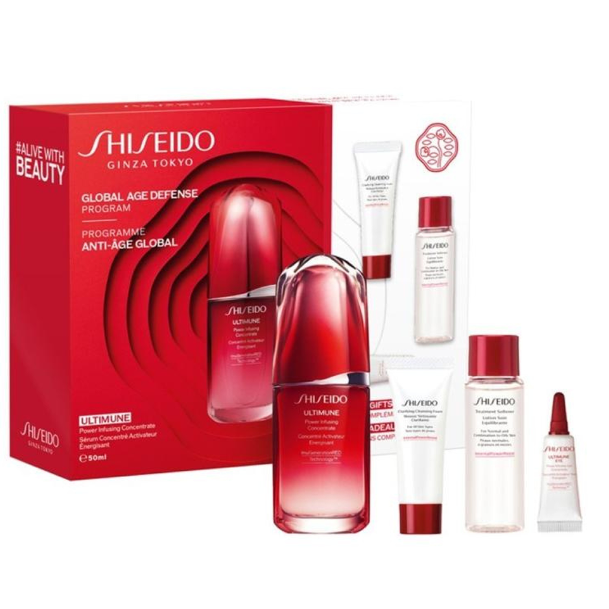 50ml+15ml+30ml+3ml Shiseido - Programme Anti-Âge Global - Coffret Concentré Activateur Énergisant Ultimune 50 Ml
 + Mousse Nettoyante Clarifiante 15 Ml
 +Lotion Soin Équilibrante 30 Ml
 + Concentré Activateur Yeux Énergisant Ultimune 3 ml