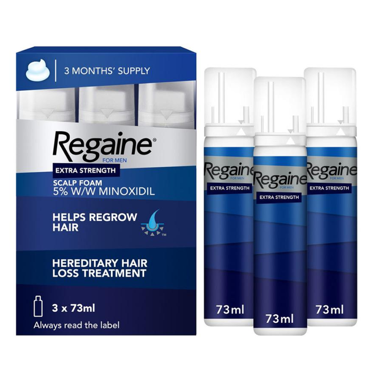 Regaine - Extra Strangth 5% Minoxidil 3mois D'utilisations 3*73ml