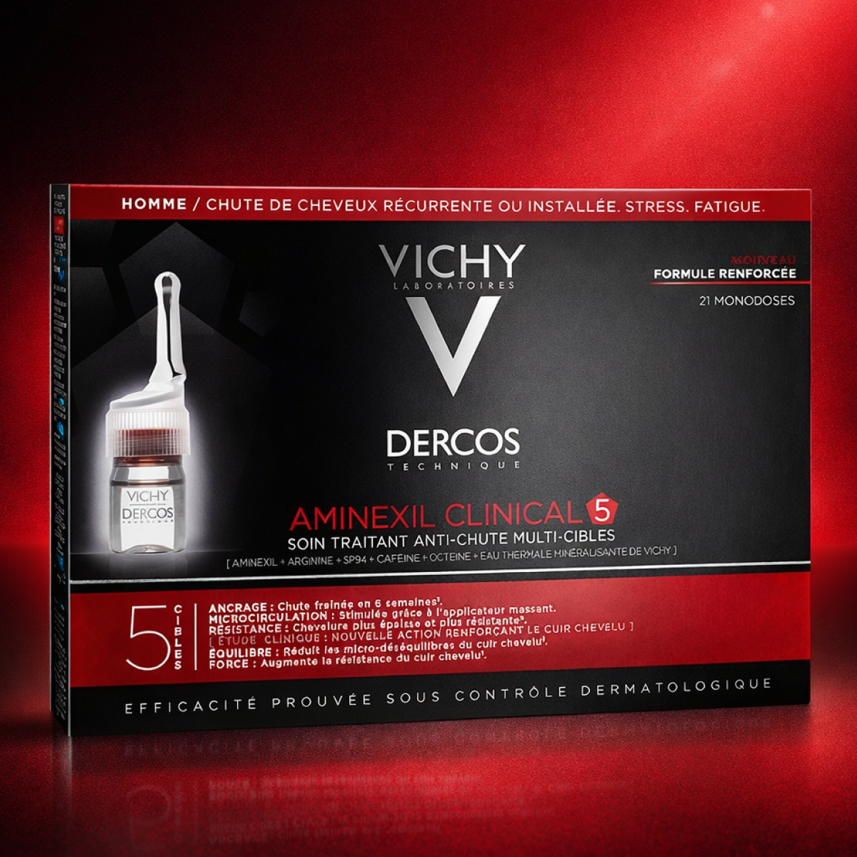 21*6ml Vichy - Dercos Aminexil Intensive 5 Men Cuir Chevelu Sensible 21 Ampoule de 6ml