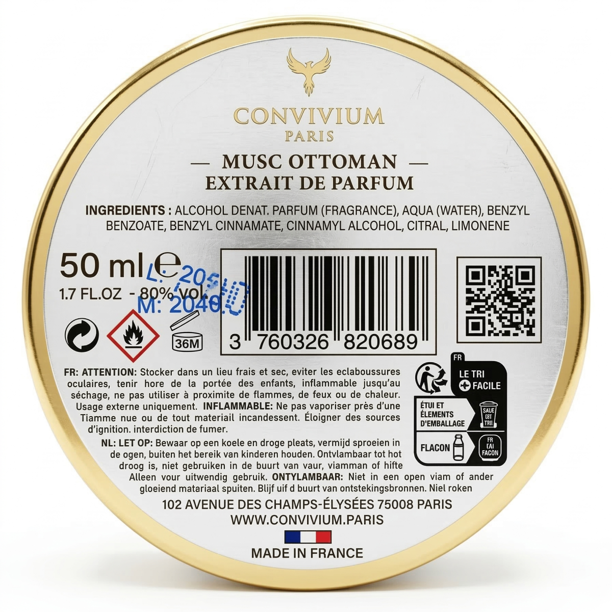 50ml Convivium Paris - Musc Ottoman - Extrait de Parfum Mixte