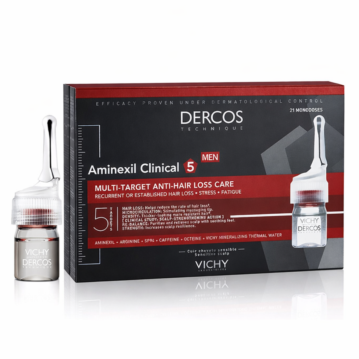 21*6ml Vichy - Dercos Aminexil Intensive 5 Men Cuir Chevelu Sensible 21 Ampoule de 6ml