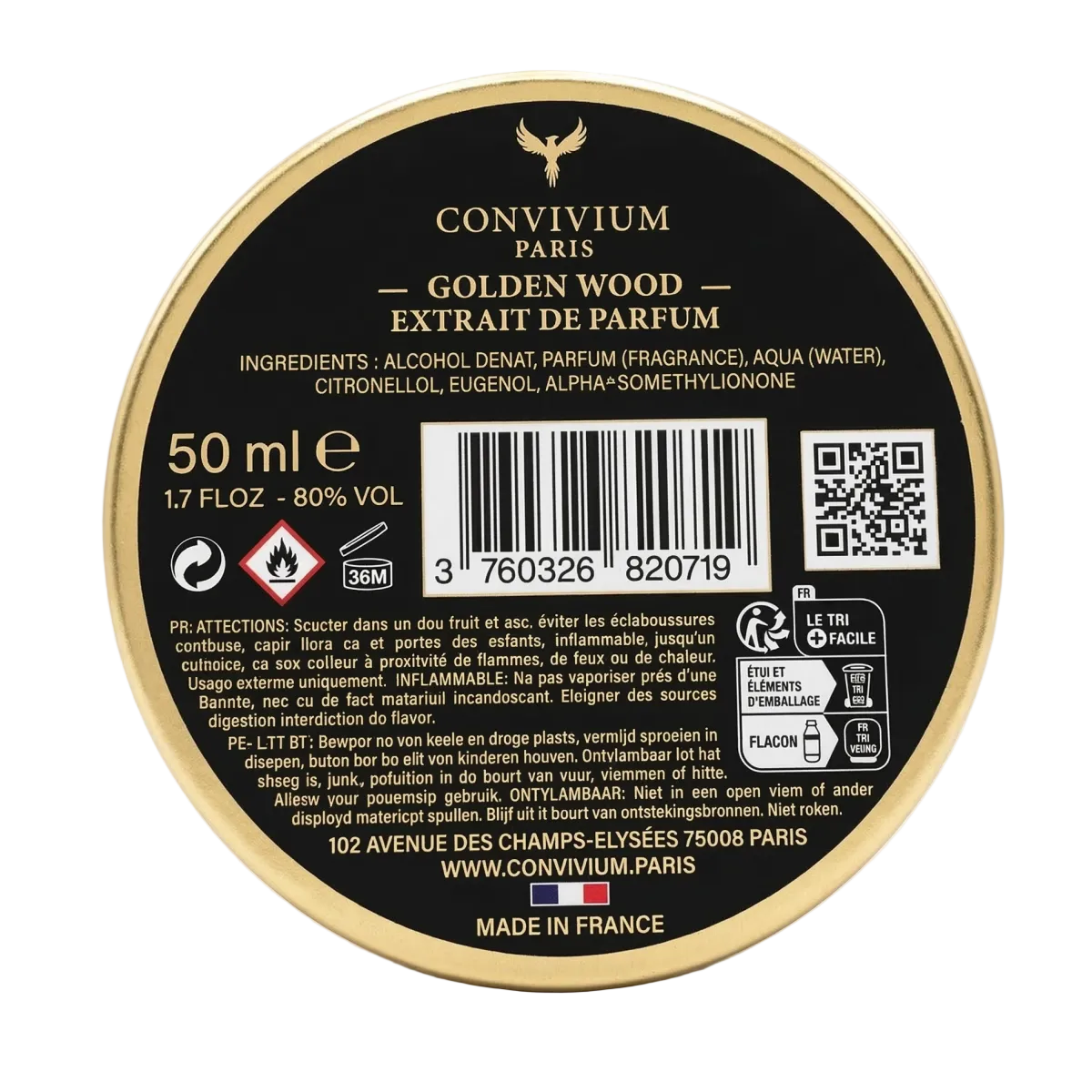 50ml Convivium Paris - Golden Wood - Extrait de Parfum Mixte