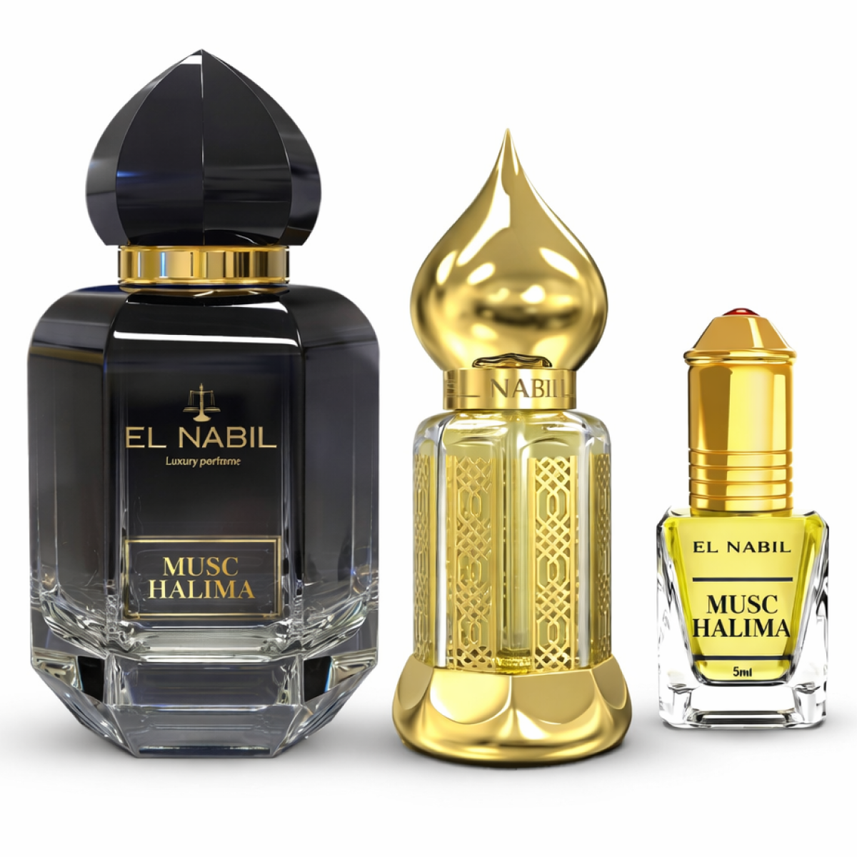 El Nabil - Coffret Prestige Musc Halima Spray 65ml + 12ml Parfum + 5ml Roll On Extrait de Parfum