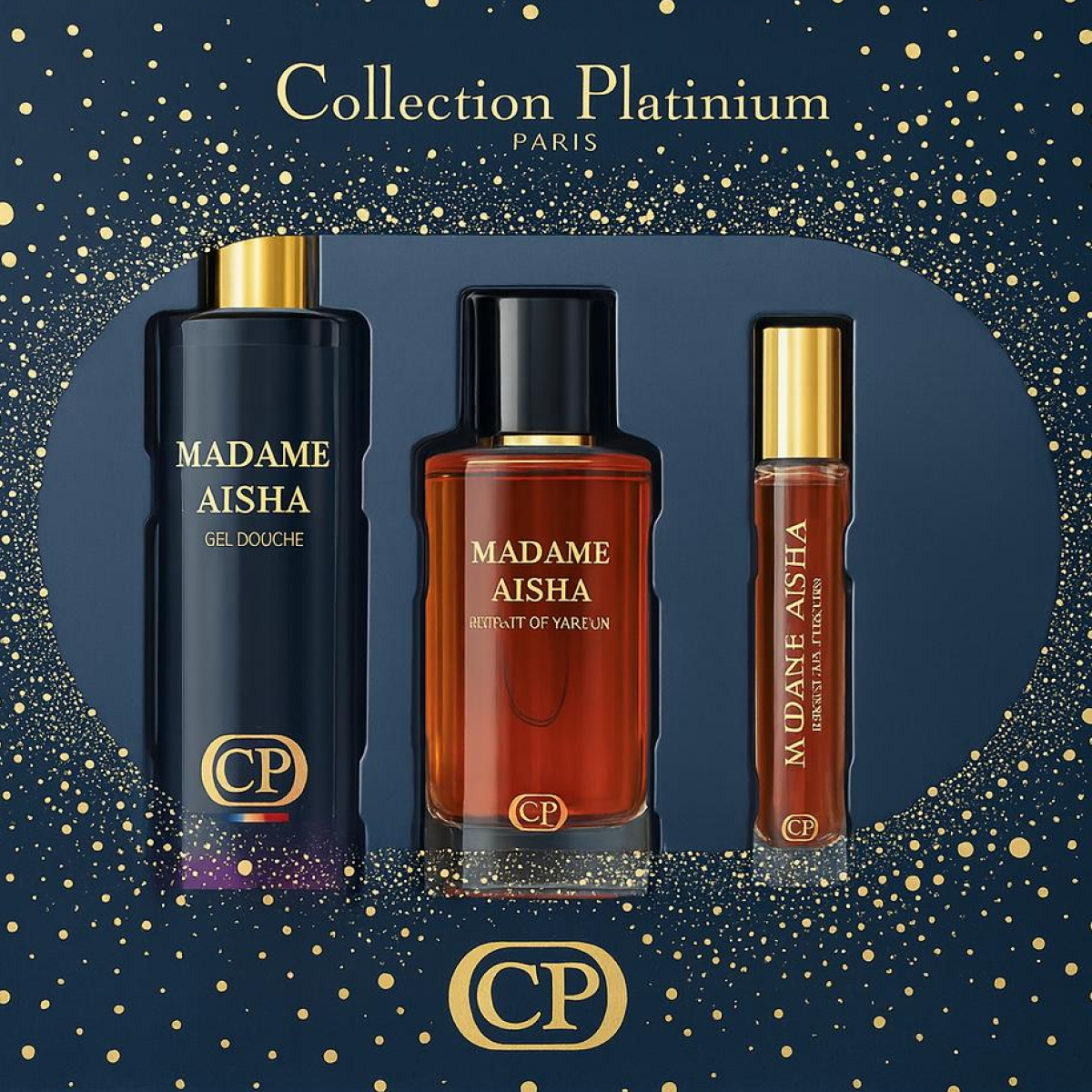 Collection Platinium - Coffret Madame Aïsha Extrait de Parfum 100ml + Gel Douche 250ml + Extrait 10ml