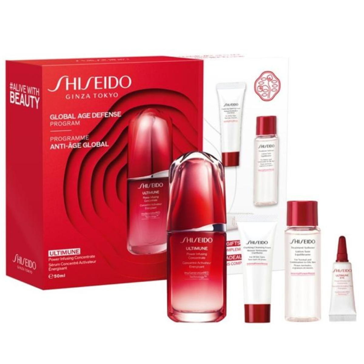 50ml+15ml+30ml+3ml Shiseido - Programme Anti-Âge Global - Coffret Concentré Activateur Énergisant Ultimune 50 Ml
 + Mousse Nettoyante Clarifiante 15 Ml
 +Lotion Soin Équilibrante 30 Ml
 + Concentré Activateur Yeux Énergisant Ultimune 3 ml