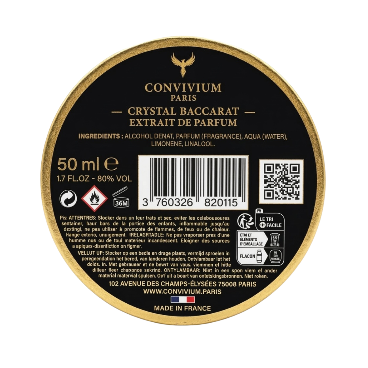 50ml Convivium Paris - Crystal Baccarat - Extrait de Parfum Mixte