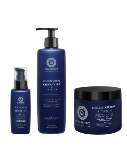 Kera Queen's - Trío Tanino y Queratina - Champú 500ml + Mascarilla 500ml + Sérum 100ml