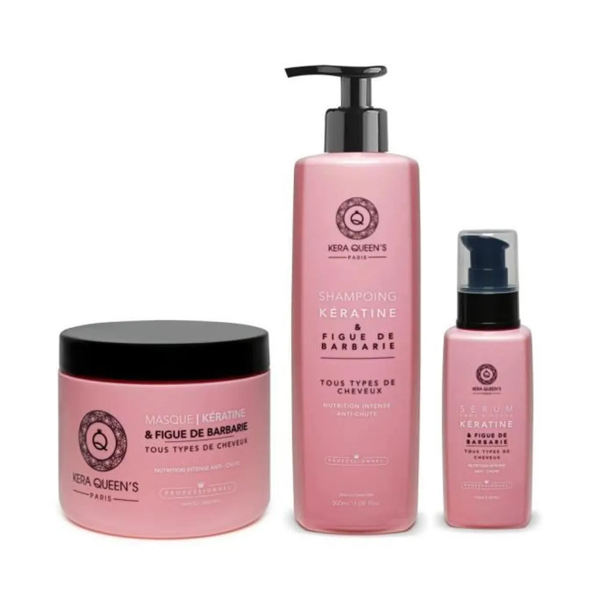 Kera Queen's - Trio Figue de Barbarie et Kératine - Champú 500ml + Mascarilla 500ml + Sérum 100ml