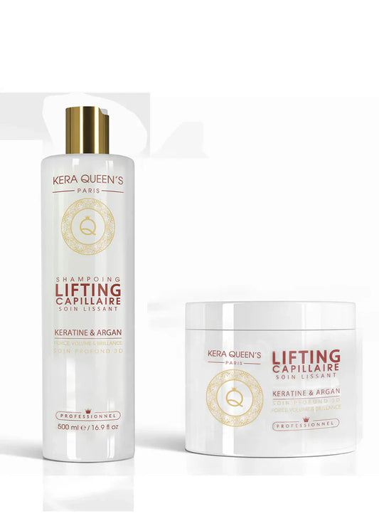 Kera Queen's - Duo Lifting Kératine & Argan soin profond 3D Champú 500ml + Mascarilla 500ml