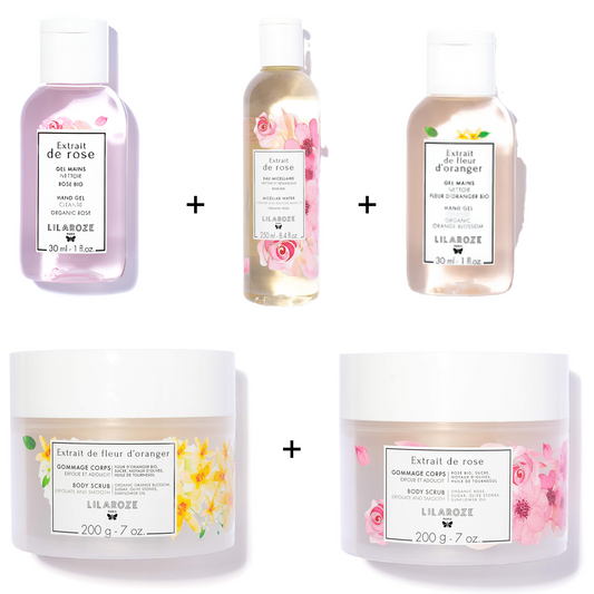 Lilaroze Paris - Pack Soin Complet Corps et Mains aux Extraits de Fleur d'Oranger et Rose