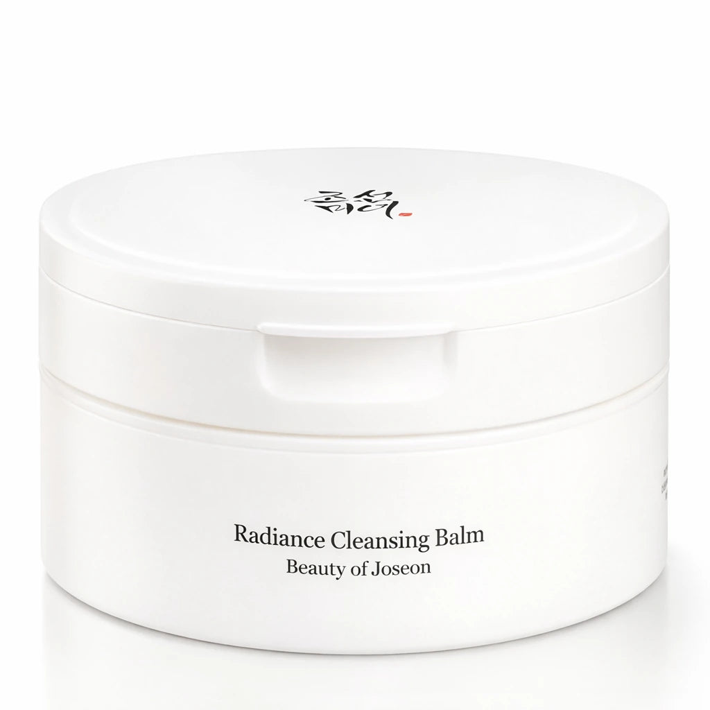 Premium commercial studio shot of the closed Beauty of Joseon Radiance Cleansing Balm jar (referenced from image_464cc4.jpg). Front-facing view, perfectly centered and standing upright. Soft, bright, and diffused professional studio lighting eliminates harsh reflections, beautifully showcasing the fine matte finish of the white packaging. High-end modern Korean skincare e-commerce branding style. Clean, zen, and sophisticated. Aspect ratio 1:1, size 1200x1200px. (gpt-image-1.5)