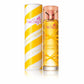 Premium commercial studio shot of the Pink Sugar Creamy Sunshine perfume bottle. Front-facing view, perfectly centered. Bright, joyful, sun-drenched lighting that makes the yellow packaging pop. The branding text on the bottle is ultra-sharp, crisp, and perfectly legible. High-end summer fragrance e-commerce style. Aspect ratio 1:1, size 1200x1200px. (gpt-image-1.5)