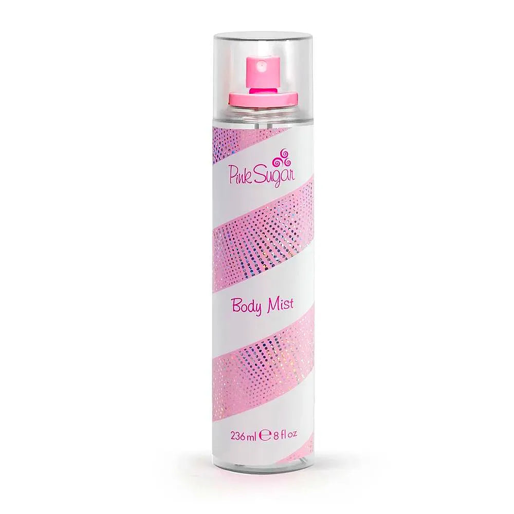 Frasco de Aquolina Pink Sugar Fragrance Brume con líquido rosa y diseño juguetón y dulce.