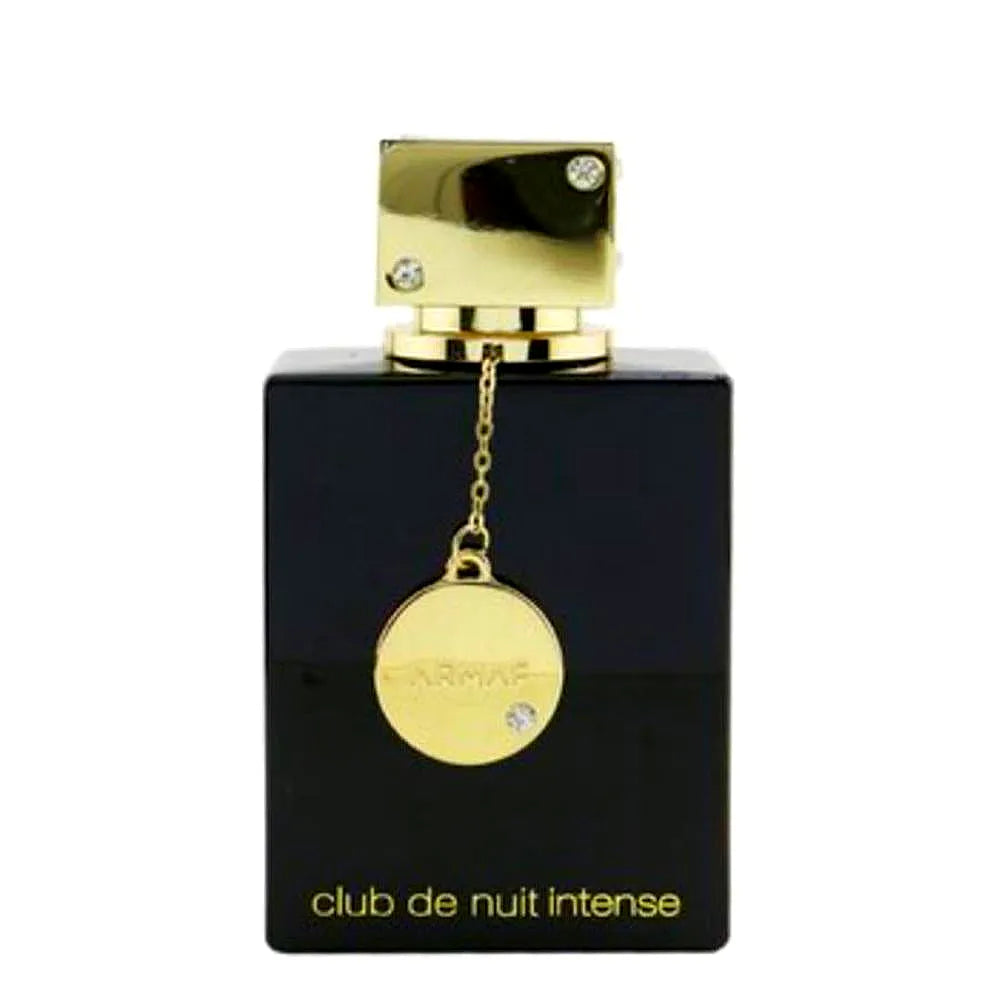 Armaf Club de Nuit Intense Eau de Parfum para mujer, una lujosa fragancia floral en un elegante frasco de cristal con detalles dorados y tapón negro.